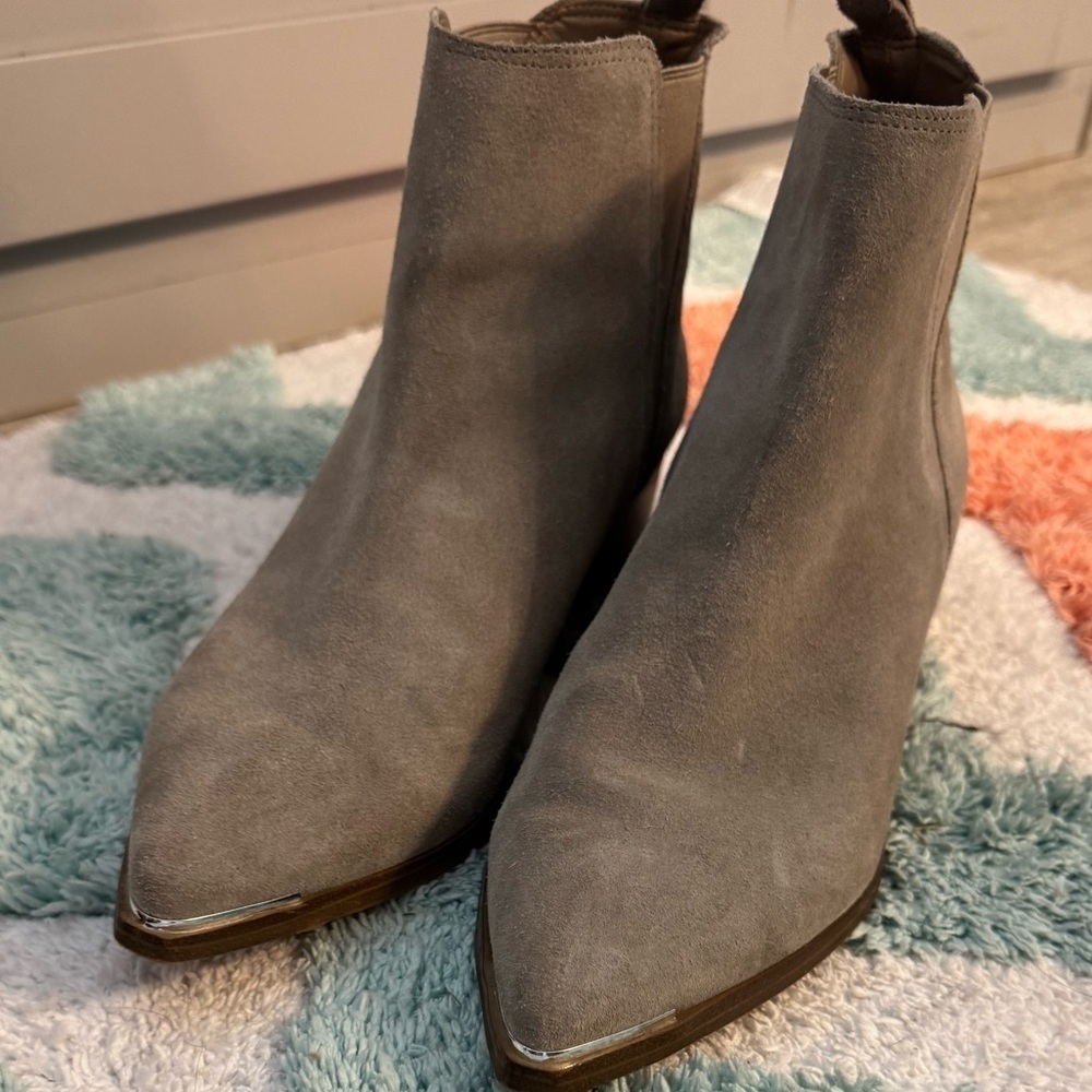 Marc Fisher LTD Yale Pointy Toe Chelsea Bootie in taupe suede